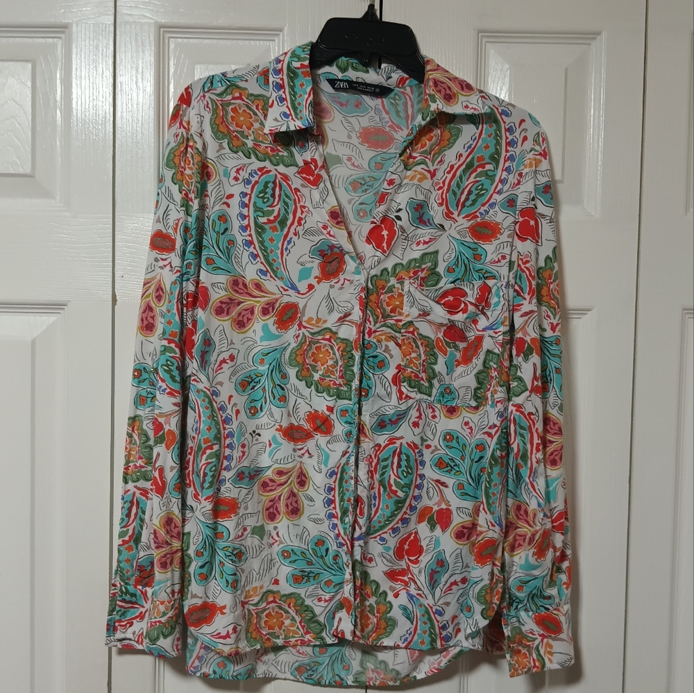 Zara Paisley Button-Up Shirt